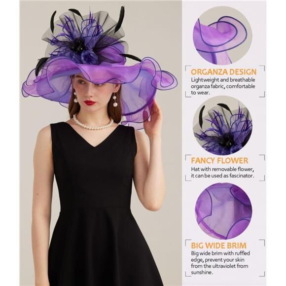 Women's Kentucky Derby Church Dress Hat 03-violet - Picture 4 of 7
